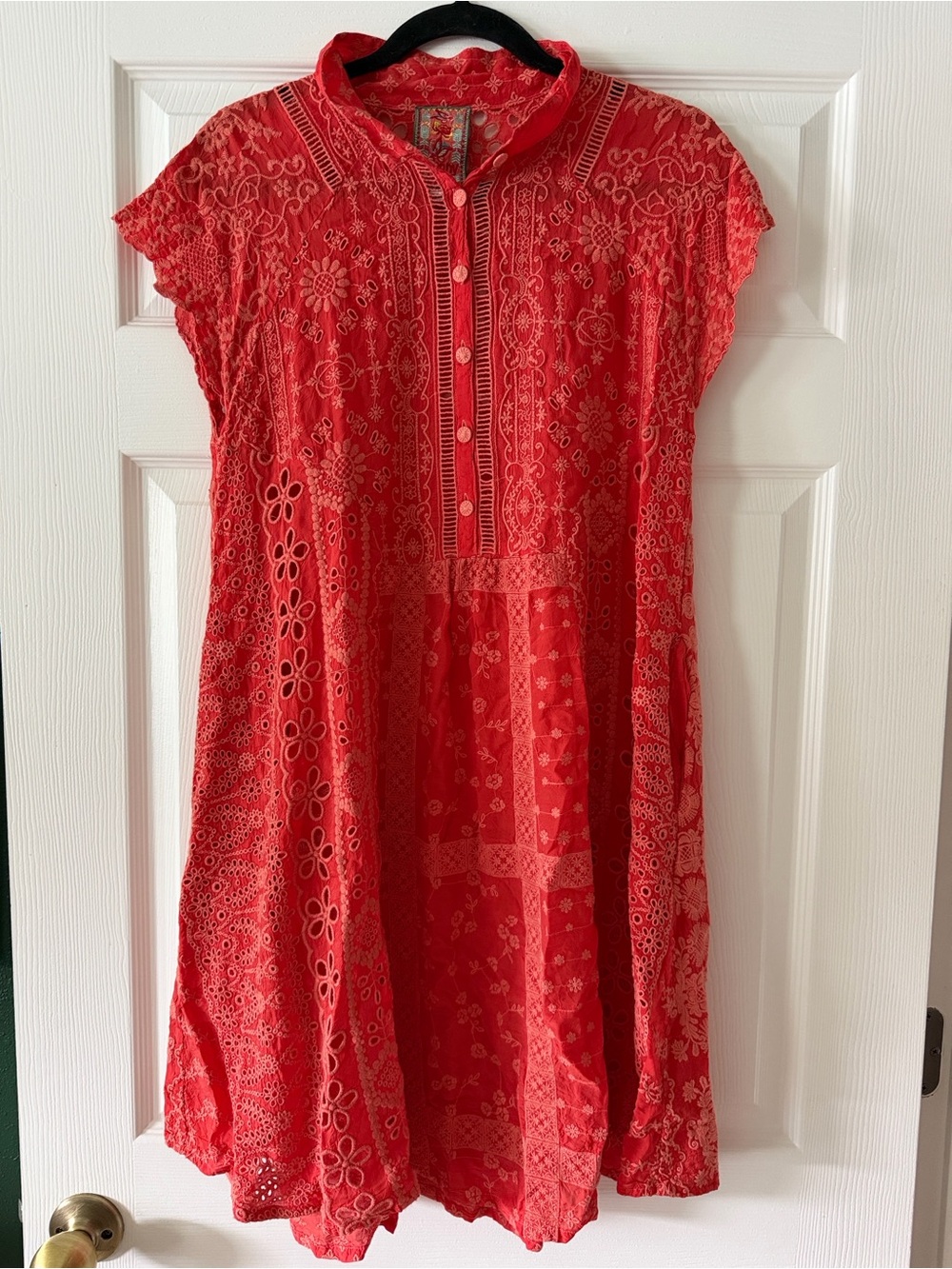 Johnny Was Coral Embroidered Midi Dress